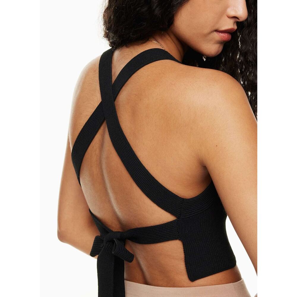 Aritzia Wilfred Cayenne Top L Black Backless Crop Tied Sweater Top